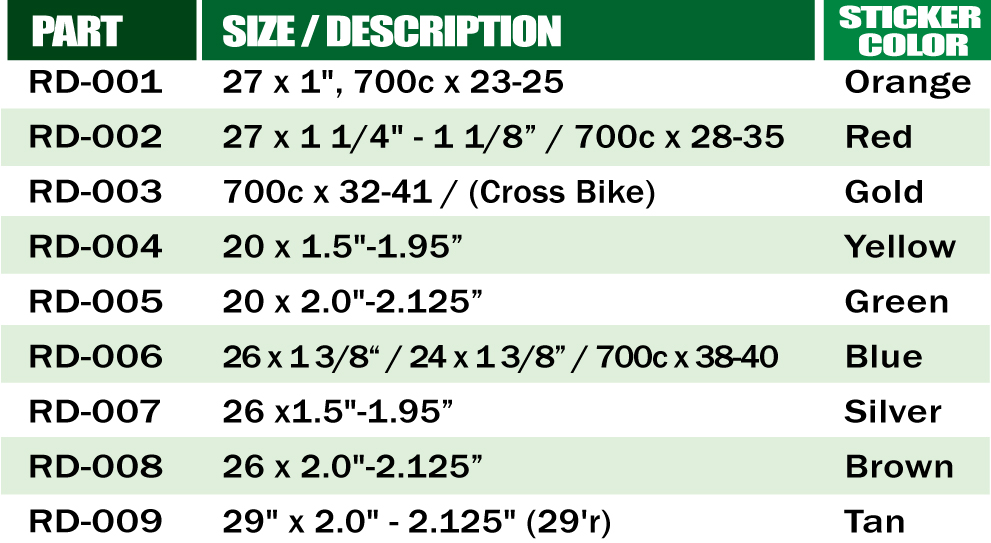 RhinoDillos Tire Liners Size Chart